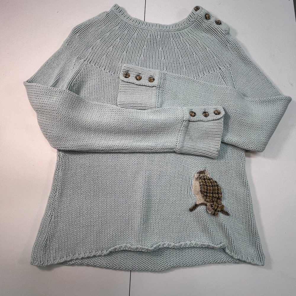 Sleeping on Snow Sweater Girls Youth Blue Knit Long Sleeve Bird Applique READ